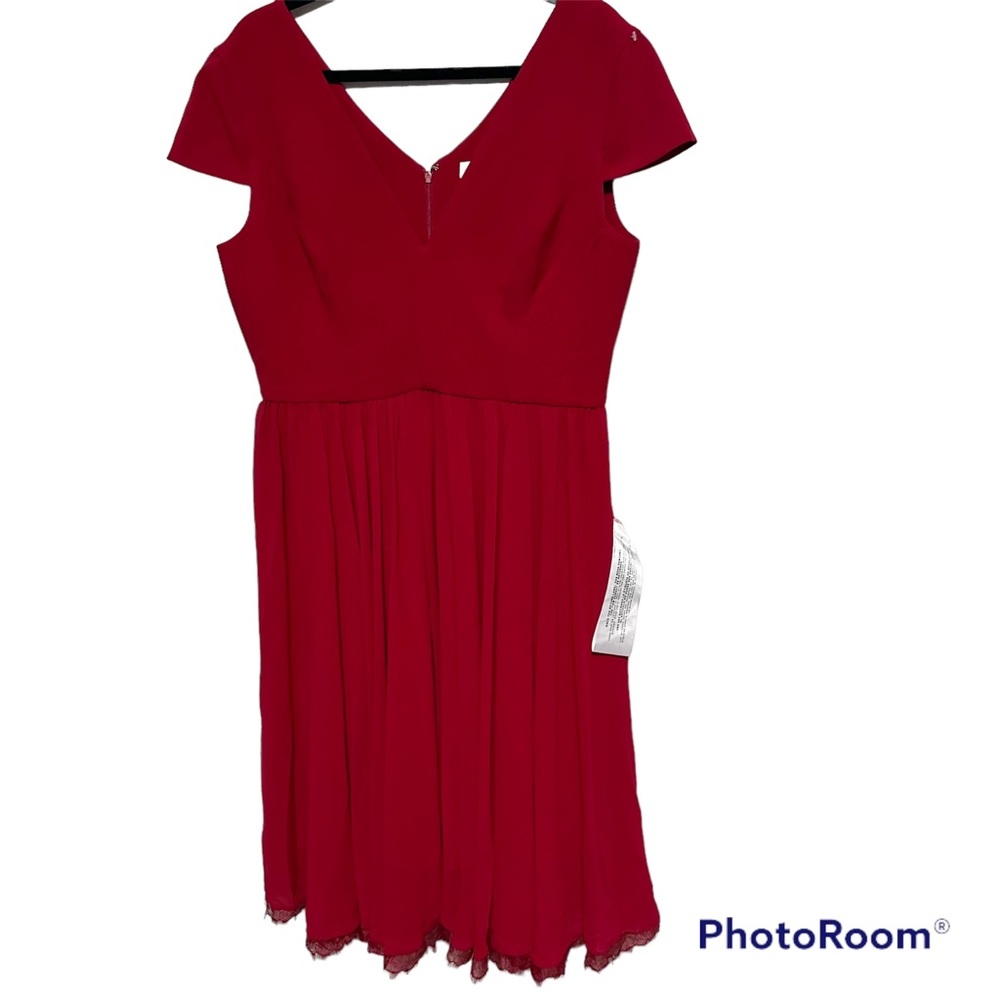 Dress the Population Red V‑Neck Cap Sleeve Midi Dress - Picture 2 of 9